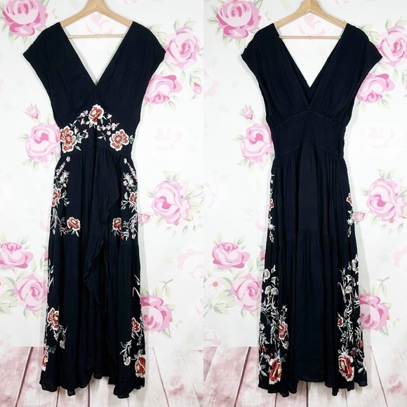 Free People Dresses & Skirts - NEW Free People Abbey Wrap Floral Embroidered Bohemian Black Dress S